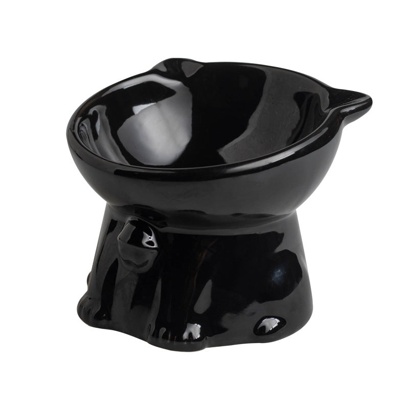 Ceramic Cute Black Drinking High Foot Cat Bowl Pet Supplies